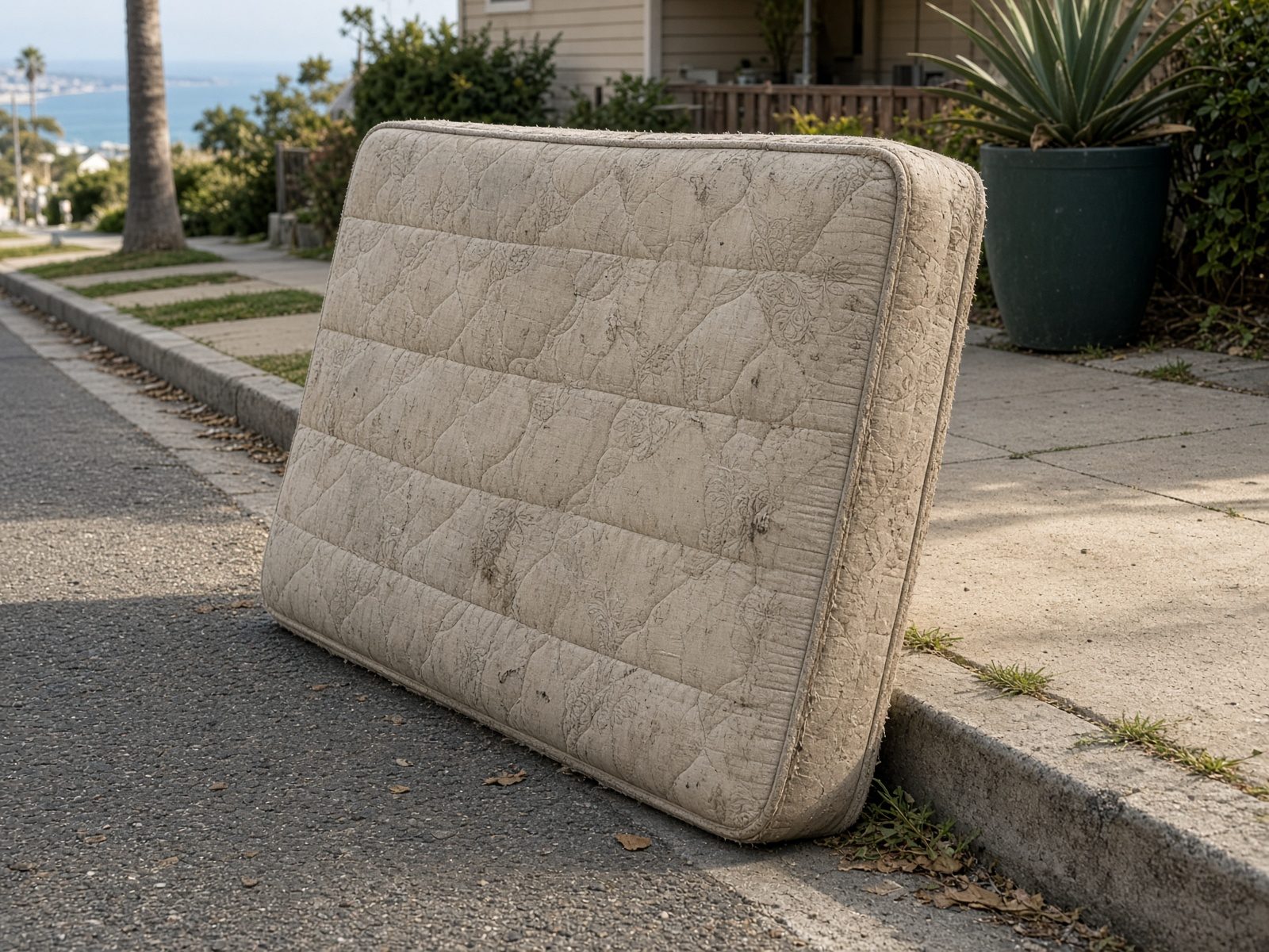 King mattress staged for San Diego furniture removal