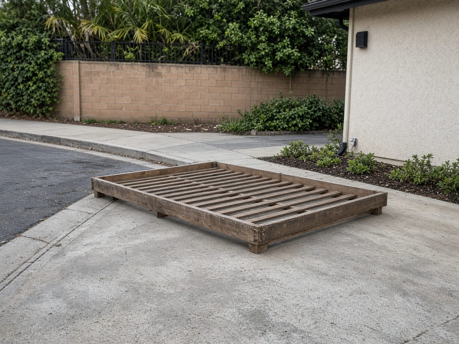 Platform bed staged for San Diego furniture removal