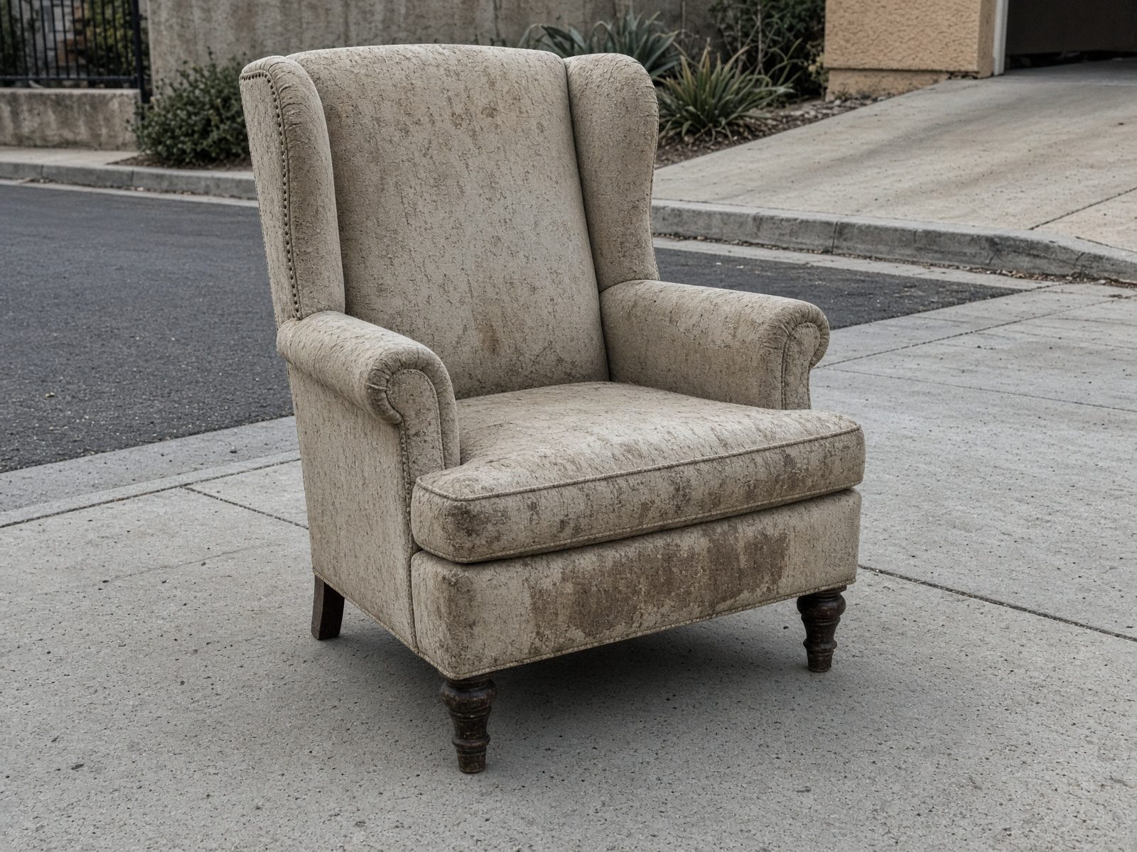 Wingback chair staged for San Diego furniture removal